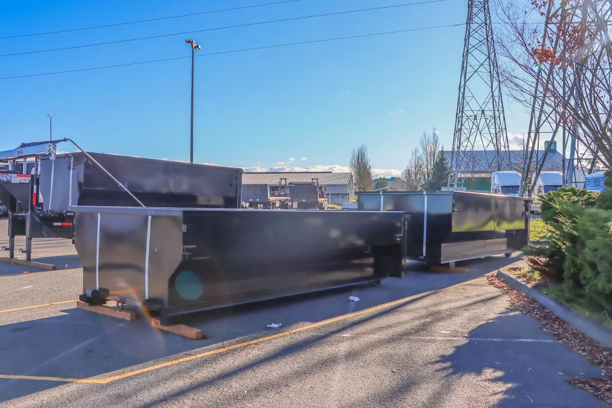 Roll-off dumpster ready for waste disposal at job site for 12 Yard Dumpster Rental in Peru
